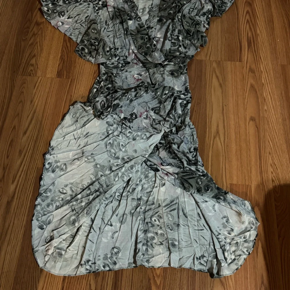 Vintage April Rain Animal‎ Floral Print Wrap Midi Short Sleeve Dress Boho Retro